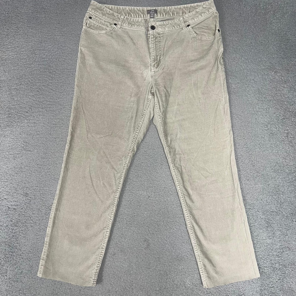J Jill Pants Women's Sz 16 (34x27) Brown Corduroy Stretch Slim Leg Raw Hem Pants